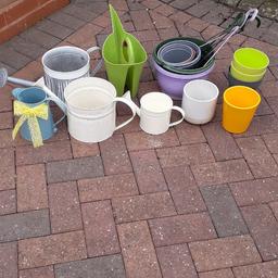 various plant pots ornamental watering can plant holders used hanging baskets need a clean been in storage. job lot