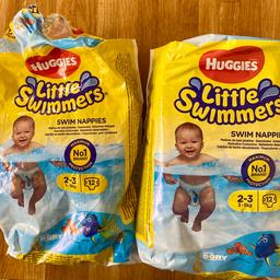 1 full pack of swimming nappies from Huggies and one pack with 3 left in. Perfect condition just no longer the size required.