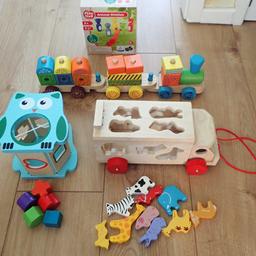 Wooden toys some used some as new and brand new