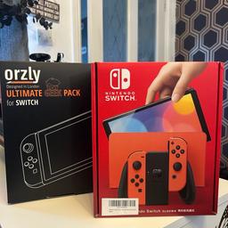 Brand new Nintendo switch OLED with brand new accessories bundle. Never used. Mario red.