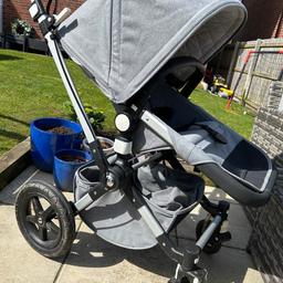 Bugaboo pushchair including:

Newborn carry cot
Seat for 6 months + (can be used parent or world facing)
Original rain cover
Footmuff for colder weather

Collection only 