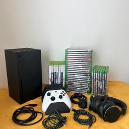 Xbox Series X, used but in great condition includes:
Xbox Headset
2 x controllers
Charging dock
30 x Xbox One games
7 x 360 games
1 x HDMI cable
1 x power cable
2 x charging cables