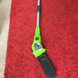 Cordless green works chainsaw long pole comes with charger and battery collection only £80.00 open to near sensible offers only