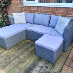 home,,mini corner sofa set & stool.comes with storage box for cushions & winter cover.good condition