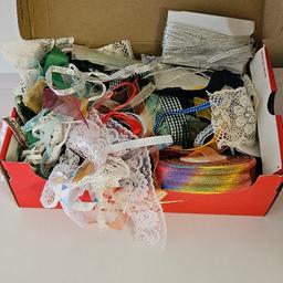 shoe box of ribbons all different lace gingham ajj other types great condition