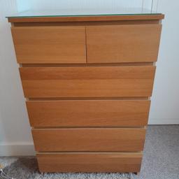 Brown ikea chest of drawers. Good condition. Comes with glass top,  Width 800mm, Height 1230mm, Depth  480mm. Collection only or local delivery for fuel.