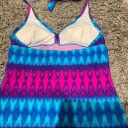 From tu at sainsburys purple/blue/pink tankini tie top. Padded. Size 10. Excellent condition.