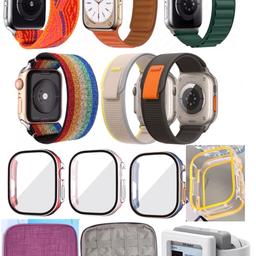 Brand New Apple Watch Ultra Accessories Bundle, The Watch Ultra 1&2 is a good bit bigger than the biggest Series 7,8, and 9 watches, you can put the 44mm band on your Watch Ultra 1&2. As well as the previous Ultra bands will work with the Ultra 2.

Straps Size: Compatible "42mm, 44mm, 45mm & 49mm Ultra".

Apple watch Ultra accessories:
Straps: 
2 - Silicone Strap 
5 - Nylon Strap 
 
Bumper Case: 
1 - Luminous Glowing TPU Watch Case Cover 
3 - Case Cover + Tempered Screen.

Screen protector: 2X - Screen Protector 
 
Watch stand holder.
Organiser storage.
Carting Case Storage.

The bundle comes all in one accessories with organiser storage. Everything Brand New.