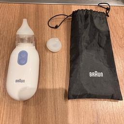 Nasensauger elektrisch von Braun
Funktioniert auf Knopfdruck 2 Stufen mit Baby Aufsatz und einen größeren Aufsatz der nicht benutzt ist. 
Abholung bevorzugt