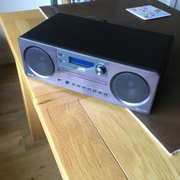 JVC RD-D70 all in one HI-FI, Bluetooth, usb, dab/ fm radio, cd player,and aux-in socket.    Power corded. Hardly used, selling as purchased a Google nest so not using as much. Cost over £200 new. Comes with remote. Control.  can be seen and heard if required. Size is 135mm x 190mm x 125mm.
Buyer to collect, cash on collection.