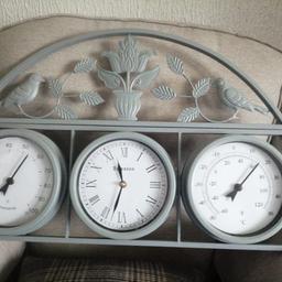 New in box, never used, fully working, battery operated (not supplied) grey metal, weatherproof, hydrometer and temperature and time clocks, foldable, wall hanging, lovely item.... Collection only
