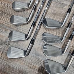 taylormade p760 irons.
4/aw
120g stiff shafts
8 clubs altogether.
Grips in total are okay. 7 iron has started to fray