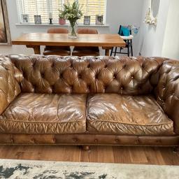Barker & Stonehouse leather Chesterfield Sofa and Chair. 

Measurements are:

Chair
Width - 120cm
Depth - 95cm
Height - 75cm

Sofa
Width - 208cm
Depth - 95cm
Height - 75cm