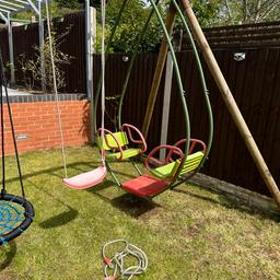 Children garden swing set.   Hardly used  11 month old  like new from pet home free and smoke free           Product height	2350mm
Product length	3900mm
Product weight	66kg
Product width	2050mm
Material	Pine
Colour	Brown & green.                                                            Payment only cash to collect it  please