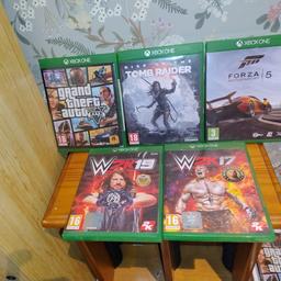 • GTA 5
• RISE OF THE TOMB RAIDER
•W2K17
• W2K19
• FORZA MOTORSPORT 5

5 XBOX ONE GAMES, GREAT CONDITION, HARDLY USED.