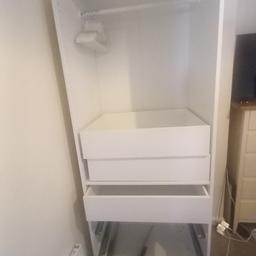 Ikea pax wardrobe. Slight damage to screw hole where pull out shelf was but still works. Can sell separately. 

75x59 cm. 

3x drawers and fixings - £20 each (£50 for all 3)
1 x pullout shelf and fixings - £10
Shelf - £5

Buyer to dismantle

1x 50cm grey hinged door available on separately listing