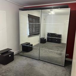 - Large mirrored wardrobe
- Height: 207cm 
- Width: 200cm
- Sliding doors
- Great condition
