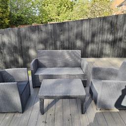 Keter Allibert plastic rattan effect patio garden sofa lounge set inc side table. Includes 2 seater sofa, 2 chairs & side table. Great set that can be left outside & just jet washed once a year. No cushions but can be brought online if needed. But always used without.

Pls read description in last pic fully as not enough space on here to write description fully. £150 no offers thanx.
Lots for sale pls see my other listings. Collection Penn Rd Wolverhampton by Hollybush pub