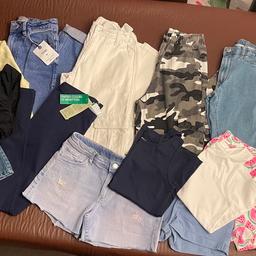 Girls Summer Clothes Bundle Age 11-12 (21 items)

Black Distressed Skinny Jeans - George age 11-12
Mom Jeans - New Look age 12
White Wide Leg Cargo Jeans - H&M age 11-12
Black/Grey/White Cargo Trousers - New Look age 12
Denim Flares - H&M age 11-12
Grey Leggings with Stripe Detail - Next age 12
Black Playsuit - SHEIN age 11-12
2 Pairs of Shorts - H&M age 11-12
Watermelon Shorts - TU age 12
2 Vest Tops - Nutmeg age 11-12
Tie Dye Shorts & Top Set - TU age 11
Boho Vest Top - Matalan age 12
ALOHA Bikini - Very age 11-12
Benetton Navy Leggings - age 11-12
Denim & Crochet Shorts - Mantaray age 12
Denim Skirt - TU age 12
Lemon Cropped Sweatshirt with Collar - H&M age 10-12 

All items in good condition from a smoke free home.
Collection only from B98 8RW