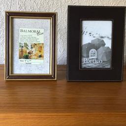 2 x brand new photo frames.  One is Balmoral solid brass, 8"x 6" outside; 7" x 5" inside. 
One is Portico real leather, 8.75" x 6.75" outside; 6" x 4" inside. 
Quality frames £6 each or both for £10