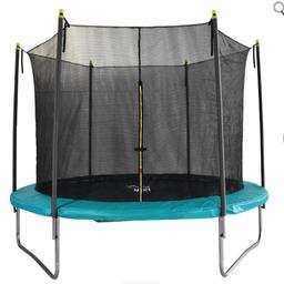 8ft trampoline with enclosure has been used. Dismantled for easy transportation.  We've  had this for a few years and was dismantled and stored away each winter