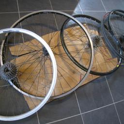 4 bike wheels and 1 rims for £20 , or could sell separate
scott 29 inch front wheel non disc
silver xplorer 26 inch non disc back wheel
mavic disc brake back wheel needs axle dent in rim
carrera 27.5 rim
wtb rear disc wheel , spokes damaged hub and rim ok