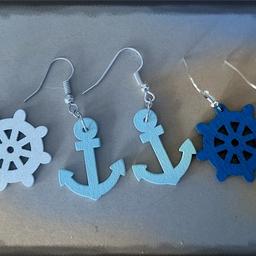 Nautical sailor set of 3 pairs wooden earrings