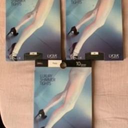 3 x luxury shimmer tights with a lacy panty and a soft sheen on the leg.

Retailer: BHS

1. Nearly black - small

2. Paola (like a chocolate colour) - small

3. Nearly black - medium

£2 each or all three for £5

Post: Paypal only - buyer pays postage.
Please note item will be dispatched once payment has cleared.
Carrier: Royal Mail, second class signed for

Please read product description carefully before purchasing, as I am unable to offer refunds or exchanges.