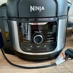 Ninja Airfryer only used a couple of times
9 COOKING FUNCTIONS: Pressure Cook, Air Fry, Slow Cook, Steam, Bake/Roast, Sear/Sauté, Grill, Yoghurt, Dehydrate.
PRESSURE COOK: Up to 70% faster than traditional cooking methods* (*Compared with slow cooking, simmering or braising.)
THE PRESSURE COOKER THAT CRISPS: Cook and crisp with TenderCrisp Technology. Simply switch between the Pressure Lid and Crisping Lid for perfectly cooked meals, finished with a crisp
PERFECT FOR UP TO 4 PEOPLE: With a 6 litre capacity, easily cook delicious meals, sides, snacks and desserts for up to 4 people. Fits a whole 2kg roast chicken.
INCLUDES; Ninja Foodi Multicooker (UK Plug), Non-stick dishwasher safe 6L Cooking Pot, Cook & Crisp Basket, Stainless Steel Rack, Chef Created Recipe Guide. Colour Grey/Black
DIMENSIONS: H32 x W43 x D36cm. Weight : 9.9kg.