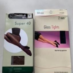 Quality tights, not new but boxed, unworn and in pristine condition.

1. 3 x 40 denier brown opaque from C&A - size small
2. 2 x 10 denier gloss tights from Debenhams - size small

£3 each or both packs for £5


Post: Paypal only - buyer pays postage.
Please note item will be dispatched once payment has cleared. 
Carrier: Royal Mail, second class signed for

Please read product description carefully before purchasing, as I am unable to offer refunds or exchanges.