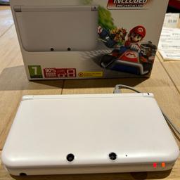 Nintendo 3ds XL, boxed with all inserts included. Really good example of 3ds xl box is in really good condition, top screen has got screen protector. Mis placed memory card with Mario kart on but these are so easy to mod and put any game you want on. Any questions feel free to ask, offers and swaps accepted