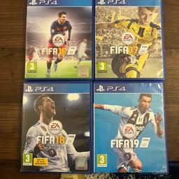 I have for sale ps4 games fifa 16,17,18,19 all working good
Cash on collection 
Price:15£ for all
Please no time wasted
