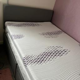 Grey fabric small double bed frame with 4 storage drawers (2 on each side). Mattress included & mattress topper. All in excellent condition. Only a few months old. Buyer to collect. £100 ONO.  On other selling sites also.