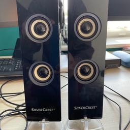 Silvercrest Speakers / Computer/ Laptop Audio
Both USB And audio jack connection.
Volume control 
Not used much, very good condition.

No swaps please.
Any views or tests are welcome.
No paypal or bank transfers.
Cash on collection only please.
