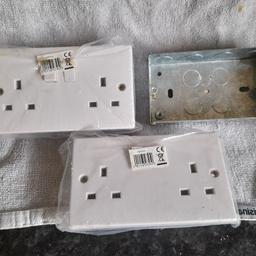 For sale, two double switched sockets and 2 backs for flush wall mounting.brand new.price is for both sockets and backs,thanks