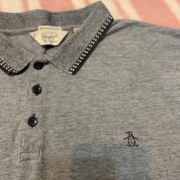 SIZE LARGE MENS GREY PENGUIN LONG SLEEVE POLO TOP