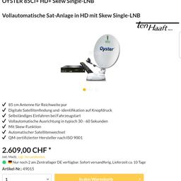 Verkaufe Komplettsystem Sat Anlage mit TV alles mit 12 V für Camper und Wohnmobile 
Vom Marktführer Oester Neupreis gesamt 3600.-
Symbolfoto
