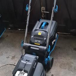 mcallister 18v cordless lawnmower with battery and charger used a couple of times as you can see from photos