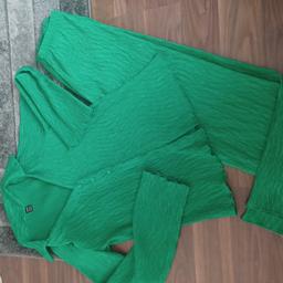 ladies 2 piece set from shein. Blouse and wide leg elasticated waist trousers will fit size 10-12.Silky crinkle material in a lovely bright green Never been worn £10. Collect only