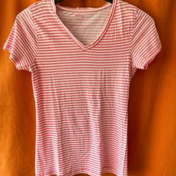 weiss/rosa gestreiftes Kurzarm-Shirt mit V-Ausschnitt * sehr guter Zustand