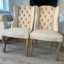 Barker & Stonehouse quilted button chairs with wood legs, there has been spills on these chairs and will need a good clean or reupholster. Price reflects this. H: 105cm W: 55cm