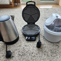 Bundle of kitchen appliances-Logic kettle, silver Crest waffle maker and Crofton icemaker. icemaker used once, waffle maker 3 times, kettle a few times-don't need them anymore. perfect condition collection from wv14 see my other items