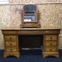 Large solid wood dressing table/desk. A really heavy piece of quality furniture built to last. 3 x secret drawers in the top & 6 x dovetail drawers in the base. Measuring 153cm wide x 58cm deep x 77cm tall. Viewing/collection is Leeds LS24 & delivery is available if required - £125 for the desk / £40 for the mirror or £150 if bought together