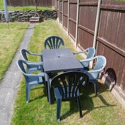 Plastic Garden Table and 6 chairs,a bit colour variation but good condition, Collection Only, Collection Only, cash on collection NO Delivery