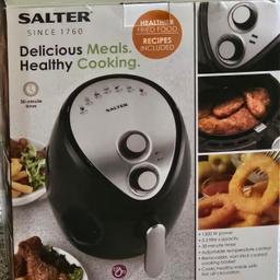 Air Fryer, 30 Min Timer, 7 Presets, 3.2L

Great item. Used once.  Auto switch-off,  circulates hot air around and through food for a quick, thorough cook. Brilliant alternative to deep fat fryer.
 3.2 litres,  removable, non-stick coated cooking basket makes food easy to serve and the fryer easy to clean.

Cook using little or no oil without losing flavour.  1300 W power, heats to 200°, uses heat circulation to cook food incredibly quickly.  Ideal for home-made chips or wedges as well as meat, spring rolls, stuffed vegetables and quiche, it can cook a huge variety of foods.
With power and heat indicator lights, a timer control dial, temperature control dial, automatic switch-off, it is easy to operate.  Contains easy to clean 3.2 litre non-stick cooking basket which enables you to easily remove the food once cooked.

Can post but will incur postal charges.