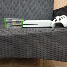 Xbox One s, 500 GB Festplatte, alle Kabel, 6 Spiele (wie auf dem Bild zu sehen) und 1 Controller