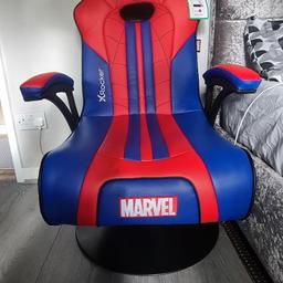 Marvel gaming chair, 2speakers mounted onto the back and head rest.
Sound reactive vibrations. connect your phone via blootooth or use th 3.5mm jack to connect to your console. comes with a power adapter plug. W53 x D88 x H102 cm.
pricing can be negotiated