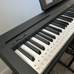 Yamaha p-45 digital piano, 88 weighted keys. excellent condition.
Comes with stand, seat, cover, headphones, foot pedal, and books as shown in the pics.
