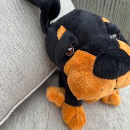Super soft cute tan and black doggie.has floppy ears.height 20cm.a vintage toy by PMS.has not been played with just stored away.in very good like new condition.needs a new home