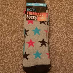 New 3 pairs of boys thermal socks 3-5.5 (not onesize but didn't have the right option to choose) 
Collection burscough or willing to post if you can pay through paypal and cover the p&p charges
Please take a look through my other items
